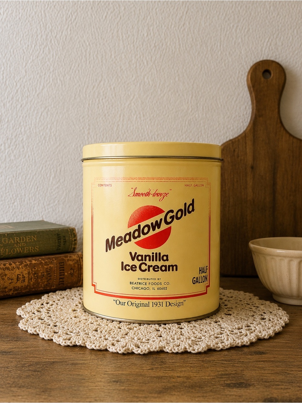 Meadow Gold Vanilla Ice Cream Tin Canister with Lid | 1931 Design